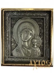 Ікона в металі Богородиця Казанська, сріблення, позолочена рамка, 5х5 см - фото