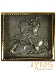 Ікона в металі Георгій Побідоносець, сріблення, позолочена рамка, 5х5 см - фото