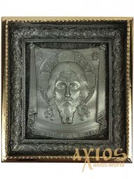 Ікона в металі Спаситель, сріблення, позолочена рамка, 5х5 см - фото