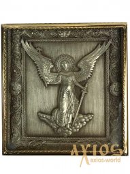 Ікона в металі Ангел Хранитель, сріблення, позолочена рамка, 8х8 см - фото