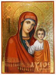 Ікона Божої матері «Казанська», живопис, олія, різьблення по левкасу, позолота, 20х25 см - фото