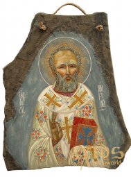 Писана ікона на камені, лик Святого Миколая, 50х56 см - фото