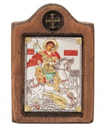 Ікона Святого Георгія, Італійський оклад №1, емалі, 6х8 см, дерево вільха - фото