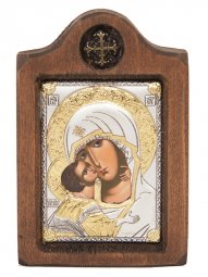 Ікона Божа Матір Володимирська, Італійський оклад №1, 6х8 см, дерево вільха - фото