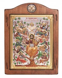 Ікона Спаситель і Апостоли, Італійський оклад №3, емалі, 17х21 см, дерево вільха, ПД010655 - фото
