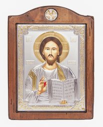 Ікона Спасителя, 17х21 см, італійський оклад №3, дерево вільха, сріблення - фото