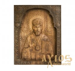 Різьблена Ікона Святий Миколай Чудотворець 32x40 см - фото