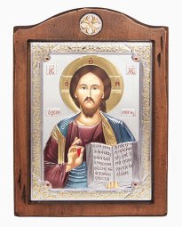Ікона Спасителя, 17х21 см, італійський оклад №3, дерево вільха, сріблення, емалі - фото