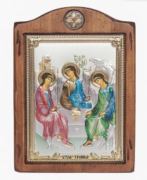Ікона Свята Трійця, Італійський оклад №3, емалі, 17х21 см, дерево вільха - фото