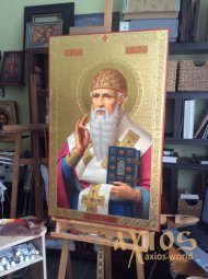 Писана ікона Святий Спиридон Тримифунтський, липа, левкас, олія, темпера, акрил, 102х65 см - фото