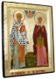 Ікона Святі Кипріян і Юстина в позолоті Грецький стиль 17x23 см