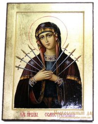 Ікона Семистрільна Божа Матір в позолоті Грецький стиль 17x23 см - фото