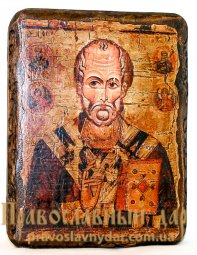Ікона під старовину Святитель Миколай Чудотворець 7x9 см - фото
