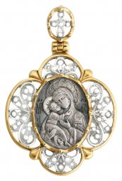 Образ Божої Матері «Володимирська», ажурний, срібло 925 ° з позолотою - фото