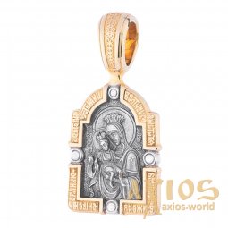 Підвіска «Ікона Божої Матері Милуюча», срібло 925, з позолотою і чорнінням, О 131678 - фото