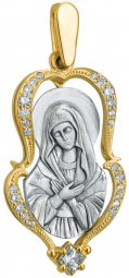 Образ Божої Матері «Умиління» срібло 925 ° з позолотою, 25 фианитов - фото