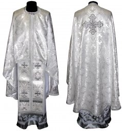 Облачення священицьке з парчі білого кольору, крій грецький, R01g - фото