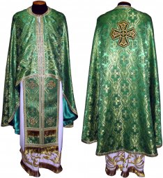 Облачення священицьке з парчі зеленого кольору, крій грецький, R01g - фото