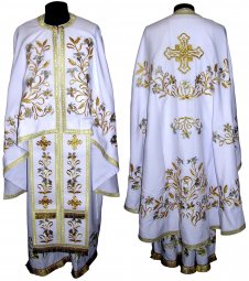 Облачення священицьке, вишите на габардині білого кольору, грецький крій R040g - фото