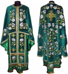 Облачення священицьке, вишите на оксамиті зеленого кольору, вишитий галун, грецький крій R049G - фото