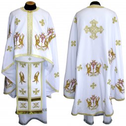 Облачення священицьке, вишите на габардині білого кольору, вишитий галун, грецький крій R057G - фото