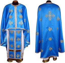 Облачення священицьке, вишите на цупкому атласі блакитного кольору, вишитий галун, грецький крій R061G - фото