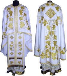 Облачення священицьке, вишите на габардині білого кольору, вишитий галун, грецький крій R062G - фото