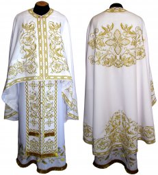 Облачення священицьке, вишите на габардині білого кольору, вишитий галун, грецький крій R74g - фото