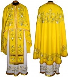 Облачення священицьке, вишите на габардині жовтого кольору, вишитий галун, грецький крій R81g - фото