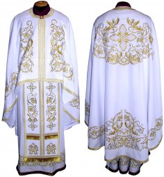 Облачення священицьке, вишите на габардині білого кольору, вишитий галун, грецький крій R74g - фото