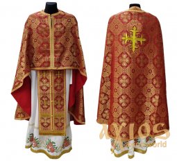 Облачення священицьке, червона парча, вишитий хрест, грецький крій - фото