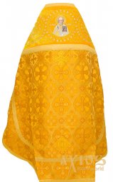 Облачення священицьке, комбіноване, плечі вишиті на оксамиті, основна тканина - парча, жовтого кольору. - фото