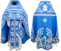 Священицьке вбрання, блакитний колір, вишивка сріблом на габардині - фото