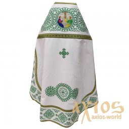 Облачення священицьке, габардин білого кольору, вишитий зеленими нитками галун - фото