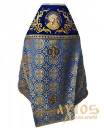 Облачення священицьке, комбіноване, основна тканина - блакитна парча, плечі вишиті на синьому оксамиті - фото