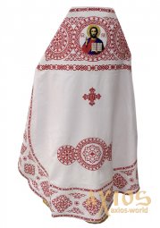Облачення священицьке, габардин білого кольору, вишитий червоними нитками галун - фото