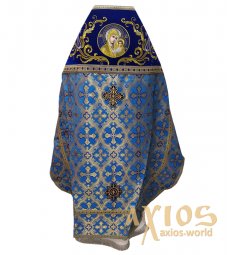 Облачення священицьке, комбіноване, тканина - блакитна парча, плечі вишиті на темно-синьому оксамиті - фото