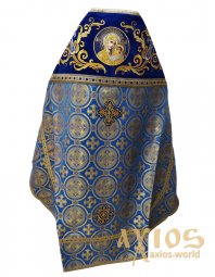 Облачення священицьке, комбіноване, блакитна парча, вишивка золотом, плечі вишиті на синьому оксамиті - фото