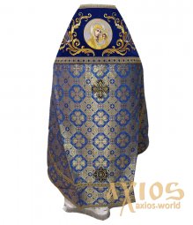 Облачення священицьке, комбіноване, основна тканина - парча, плечі вишиті на темно - синьому оксамиті, вишита ікона - фото