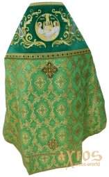 Облачення ієрейське, плечі вишиті на оксамиті, основна тканина - парча зеленого кольору, сонячний хрест  - фото
