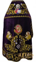 Облачення ієрейське, фіолетовий оксамит, вишита ікона Спасителя, ікони Святих - фото
