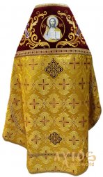 Облачення ієрейське, плечі вишиті на бордовому оксамиті, основна тканина - парча (пасхальний хрест), вишита ікона - фото