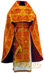 Облачення священицьке з парчі червоного кольору, R001m - фото