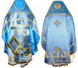 Облачення священицьке блакитного кольору комбіноване з парчі, плечі вишиті на оксамиті 002М - фото