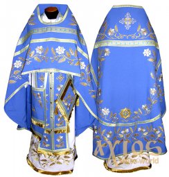 Облачення священицьке блакитного кольору, вишите на габардині R 036m (n) - фото
