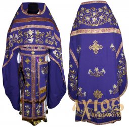 Облачення священицьке, вишите на габардині фіолетового кольору з вишитим галуном R 040m (n) - фото