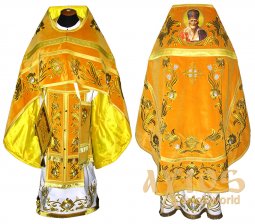 Облачення священицьке, вишите на жовтому оксамиті, з іконою, вишитий галун R0042m (n) - фото