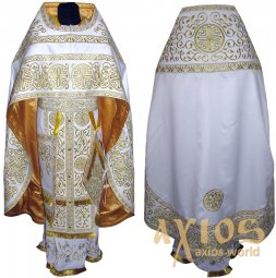 Облачення священицьке, вишите на габардині білого кольору з вишитим галуном R 060m (v) - фото