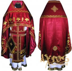 Облачення священицьке, вишите на цупкому атласі бордового кольору, з вишитим галуном R066m (V) - фото