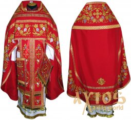 Облачення священицьке, вишите на габардині червоного кольору, вишитий галун R081m (n) - фото